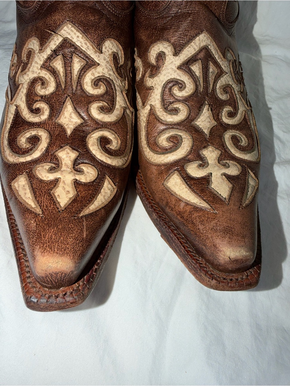 Tony Lama Earth Santa Fe Leather Snip Toe Western Boots VF3024 Size 9B - Picture 6 of 11